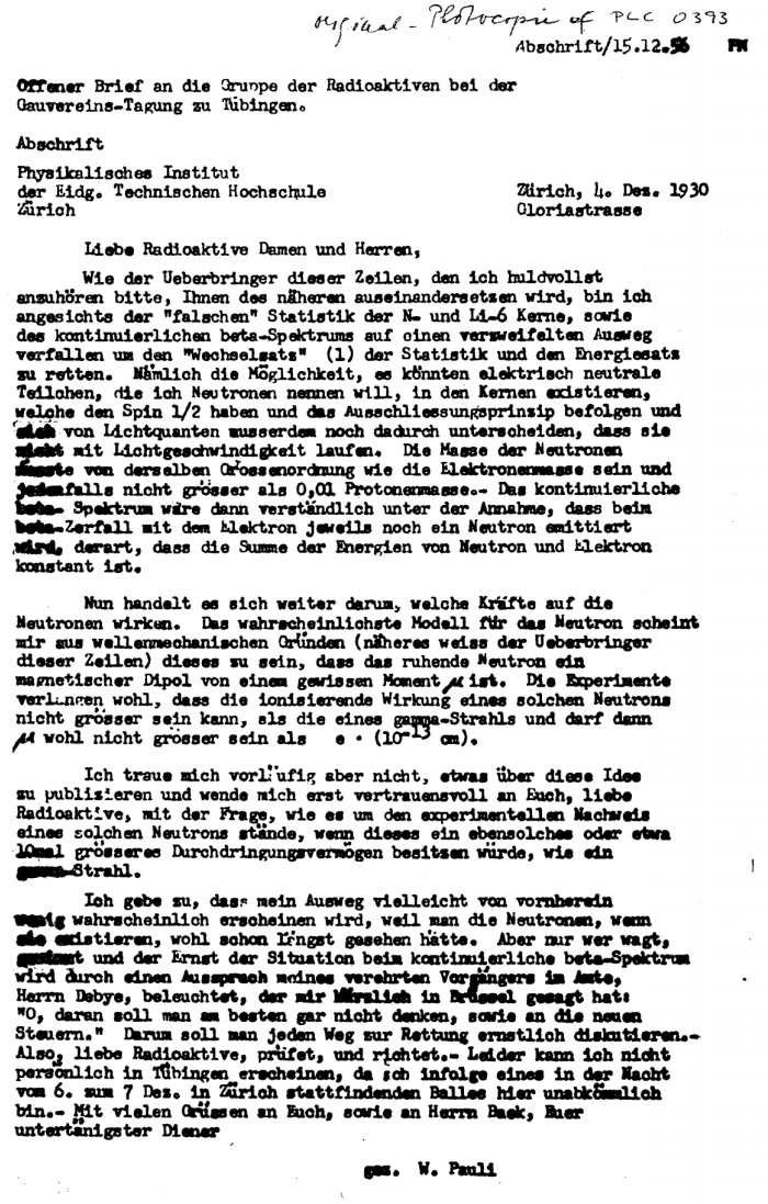 letter from Pauli
